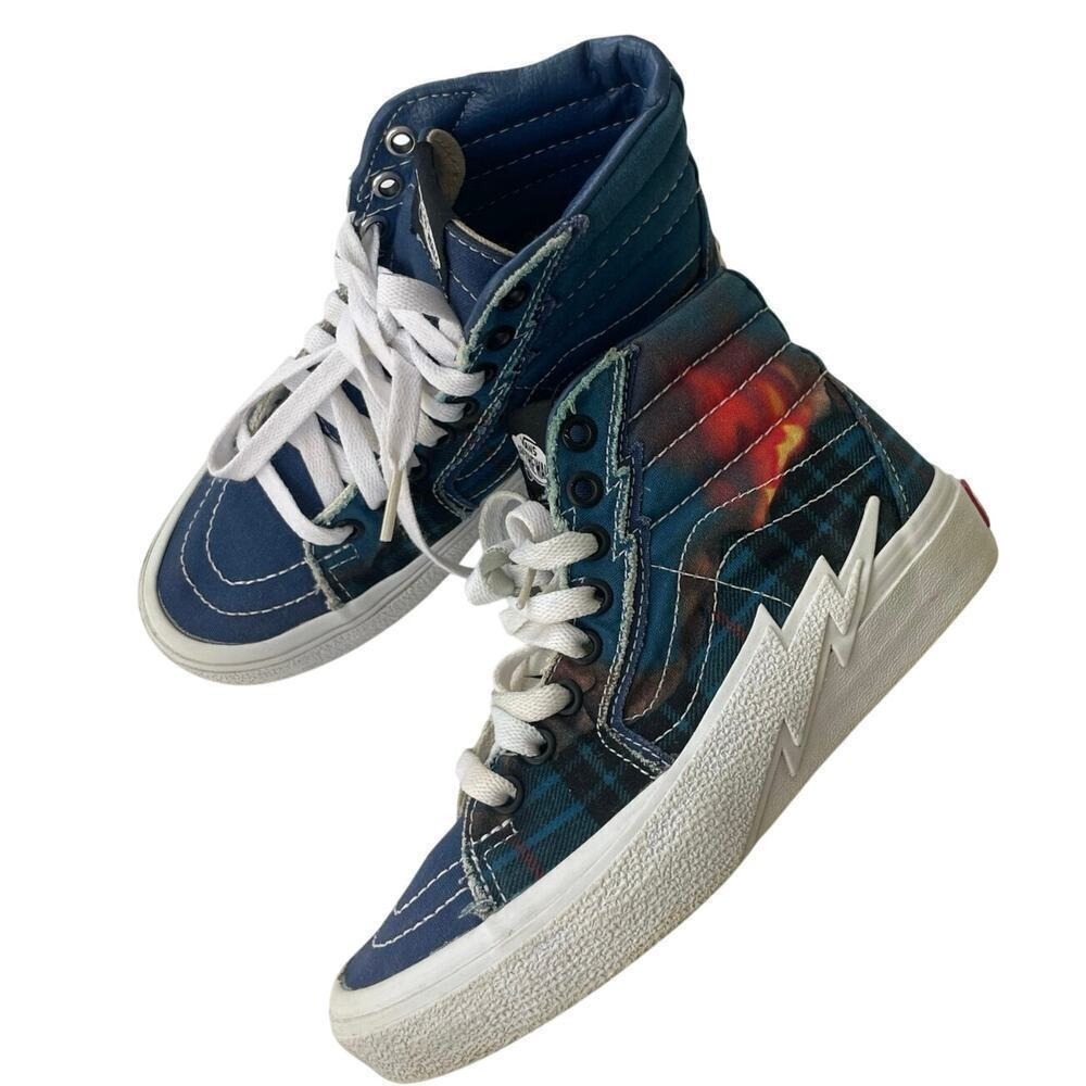 Vans SK8 Hi Top Sneakers Bolt Big Reveal‎ Navy Flames Woman Sz 5 Skater Street